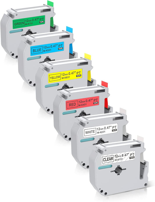 6-Pack Replacement for Brother P Touch M Tape M-K231 MK231 M-K131 MK431 MK531 MK631 MK731 12mm 0.47Inch Compatible with Brother PT-M95 PT-90 PT- PT-65 PT-70 PT-85 Label Makers
