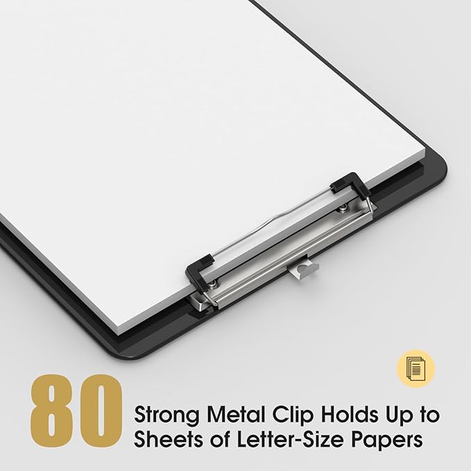 Plastic Clipboards, A4 Black Clip Board 8.5x11 for Classroom, Students, Kid, Woman, Size 9" x 12.5" with Low Profile Clip, Office & School Supply