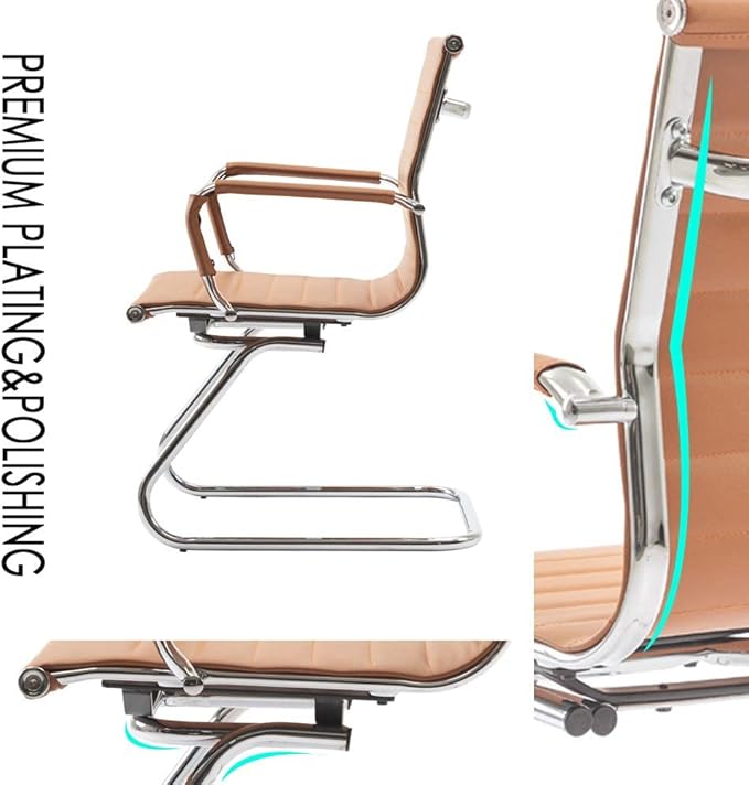 Office Desk Chair No Wheels Set of 6 PU Leather Computer Chairs Mid Back Guest Chairs for School Reception Conference Waiting Room, Terracotta