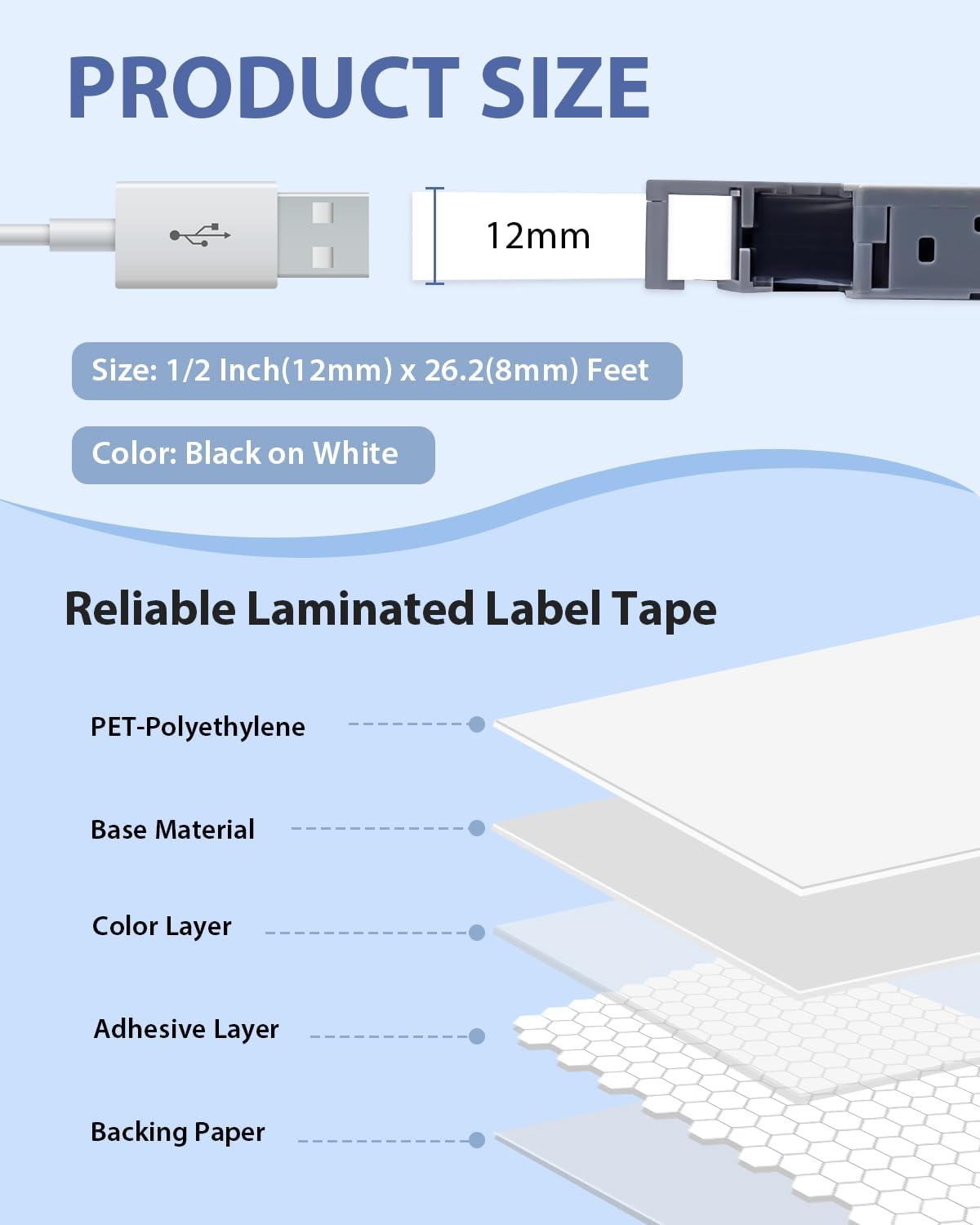 6-Pack TZe-231 TZ Tape 12mm 0.47 Laminted White Compatible for Brother Ptouch Label Maker Tape TZe231 TZe-2312pk TZ-231 Refills for P Touch PT-D210 PTD220 H110 D610BT D400, 1/2" x 26.2 ft