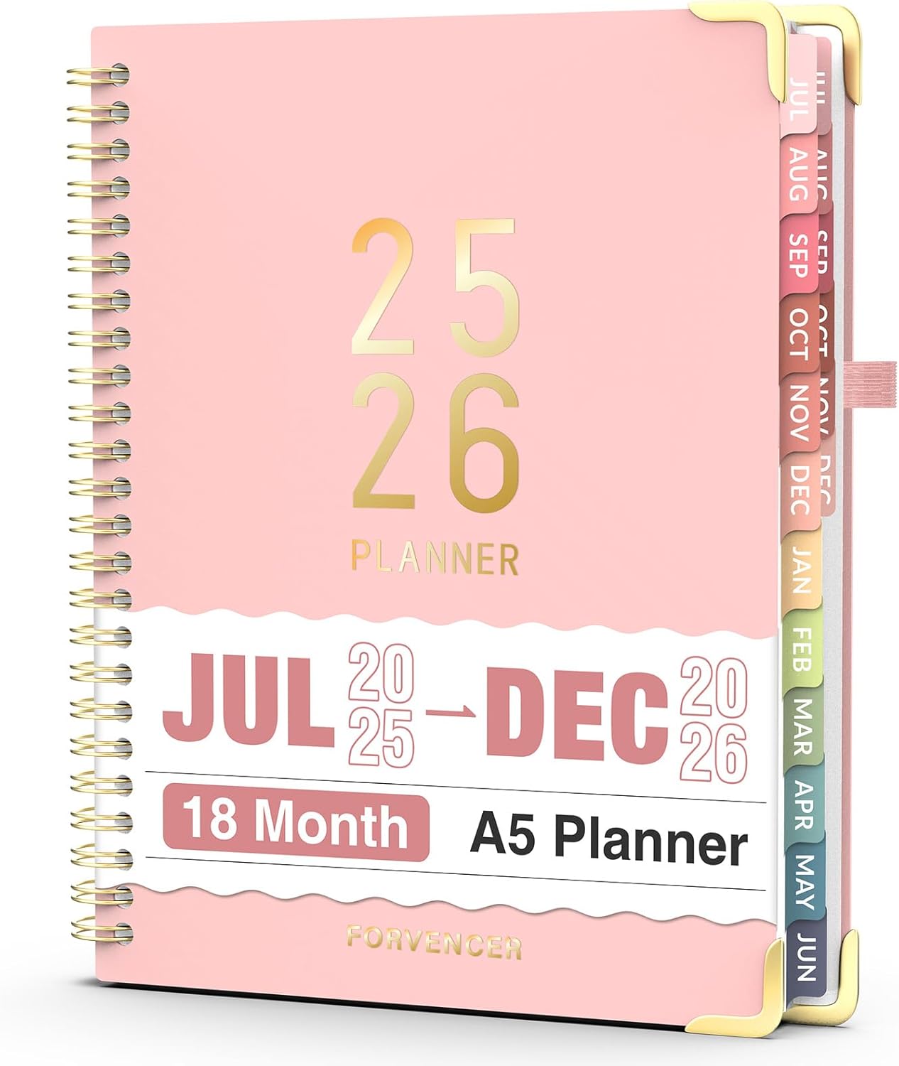 Jul 2025 - Dec 2026 Planner, Forvencer Academic Planner 2025-2026, 18 Month Daily Planner, 6" x 8", Weekly & Monthly Agenda Book, Hardcover Calendar Book, School Supplies for Student Teacher, Pink