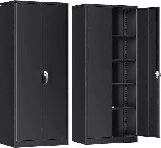 INTERGREAT Black Metal Storage Cabinet with Lock, 72" Tall Lockable Garage Storage Cabinet with Doors and Shelves, Cabinets for Home Office, Warehouse
