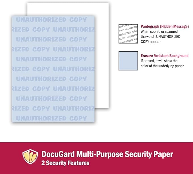 DocuGard Standard Blue Multi-Purpose Security Paper, 2 Features, 8.5 x 11 Inches, 24 lb, 500 Sheets (04540)