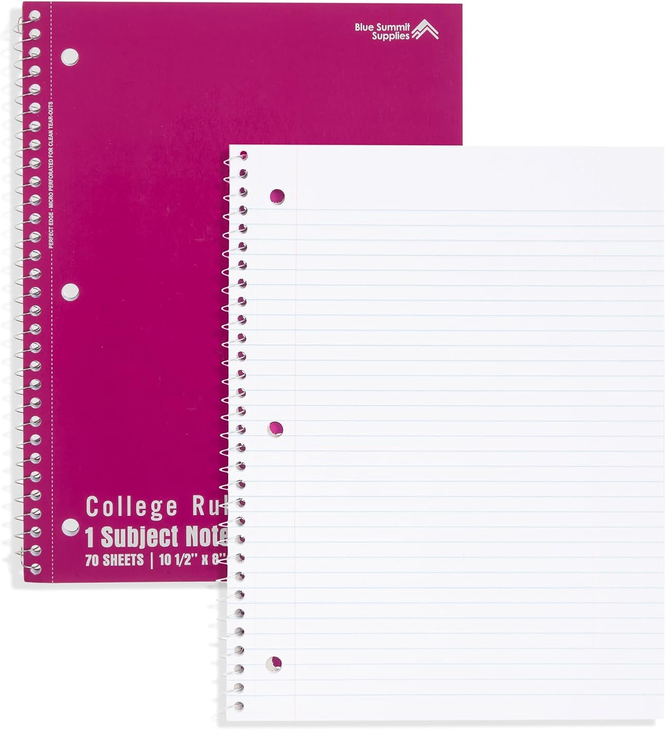 Blue Summit Spiral Notebooks Bulk, One Subject Spiral Notebook College Ruled, Perforated Notebook, 8 x 10.5 for Work and School, Paper, College Ruled, Bulk 12 Pack