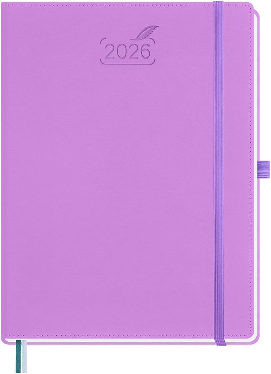 BEZEND 2026 Planner Weekly and Monthly (8.5" x 11") Daily Calendar with Half-Hourly Timeslots & Tab (Jan-Dec) Note & Expenses, Pen Holder, Inner Pocket, Vegan Leather Hardcover - Lavender