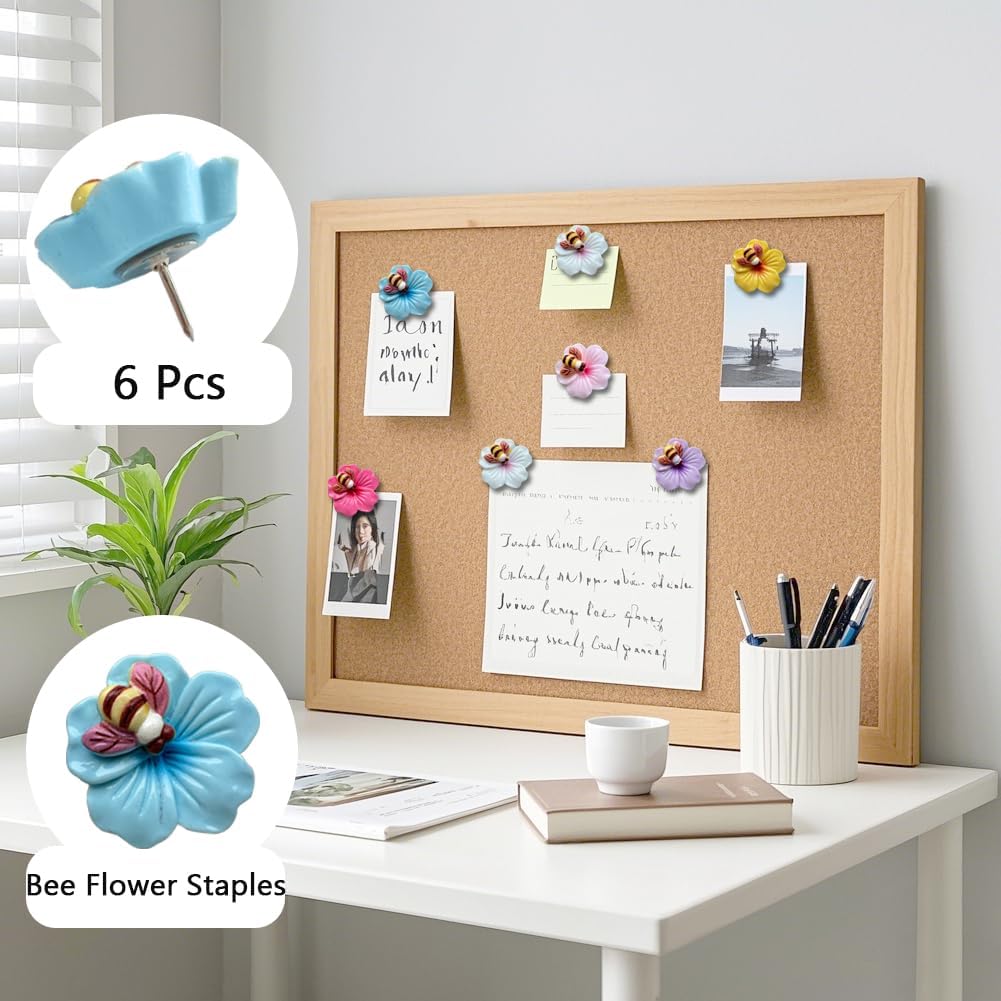 Cute bee Flower thumbtack Bulletin Board thumbtack, Soft Wooden Board thumbtack, Suitable for Classroom and Office Bulletin Board, Photo Wall Decoration thumbtack (60 Pcs)