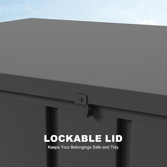 PURPLE LEAF Outdoor Deck Box 150 Gallon Waterproof Lockable Storage Box Container with Lid Deck Organization for Patio Cushions Side Table Pool Accessories Garden Tools, Gray