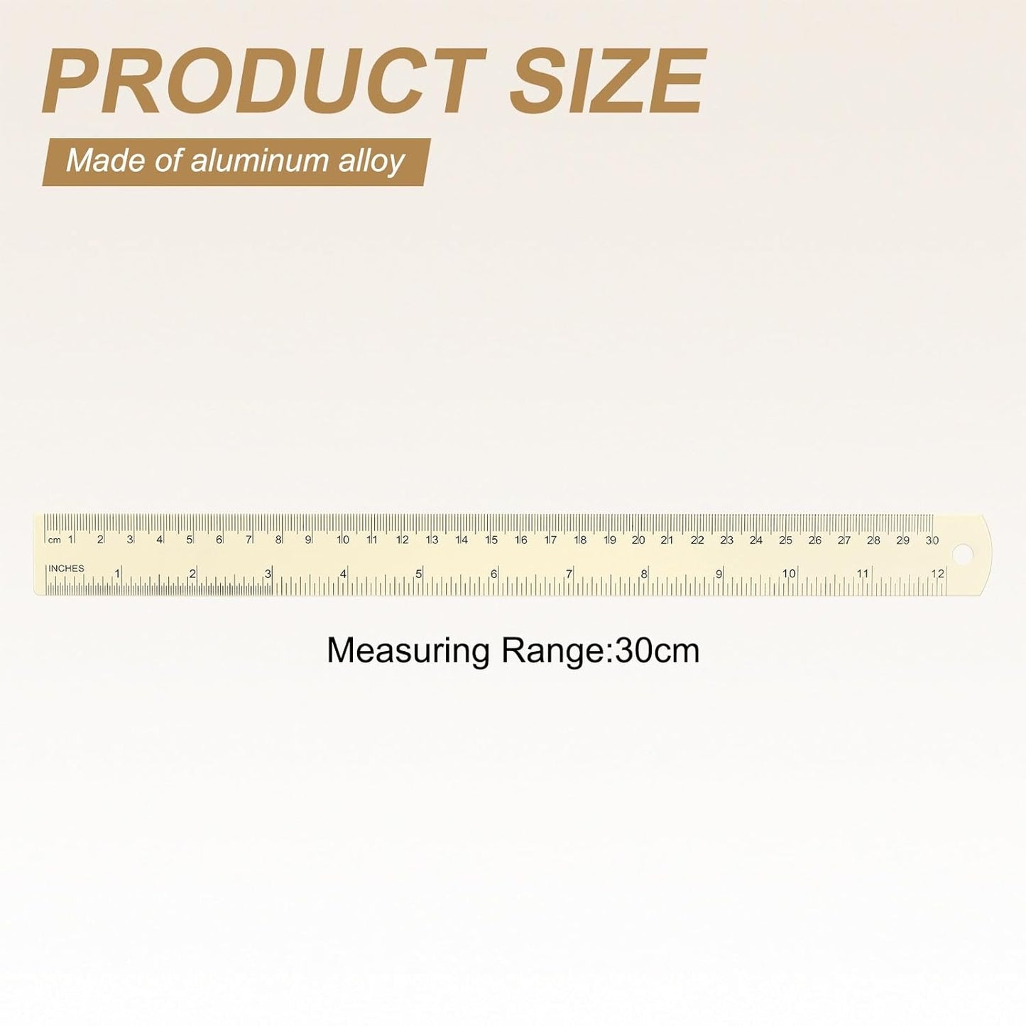 HARFINGTON 6pcs Metal Straight Ruler 30cm Metric SAE Aluminum Alloy Measuring Rulers Scale Tool with Hole for Measure Study Reading Classroom Office, White