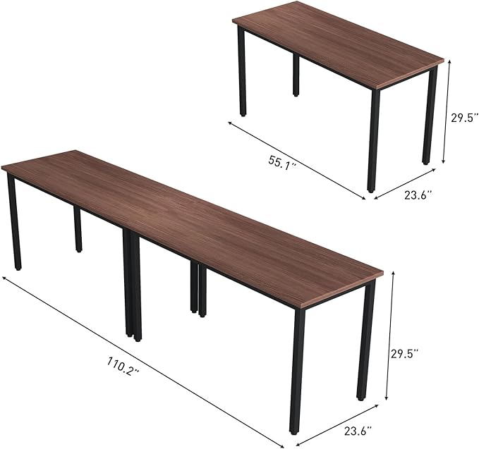 Bonzy Home Conference Tables 9ft Office Computer Desk for Meeting Room Study Writing Printer Podcast Table for 4-8 People Rustic Walnut 2PCS 110.2"x23.6"x29.5"