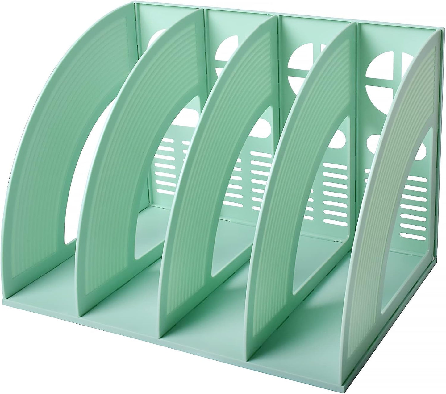 SAYEEC Magazine File Holder Folder Storage Desktop 4 Compartment Standing Hollow Green Files Bookshelf Organizer Box Office Racks Displays Holds Notebooks Documents for School Working Students