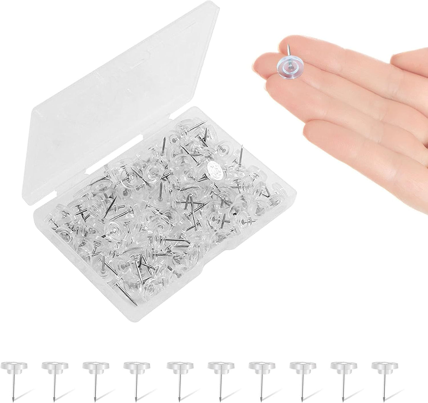 Clear Push Pins,Flat Thumb Tacks for Wall Hangings,60 Count Clear ThumbTacks for Cork Board,Transparent Plastic Head with Steel Point Easy to Inset Map/Photo/Posters/Postcards Office Home Decorative