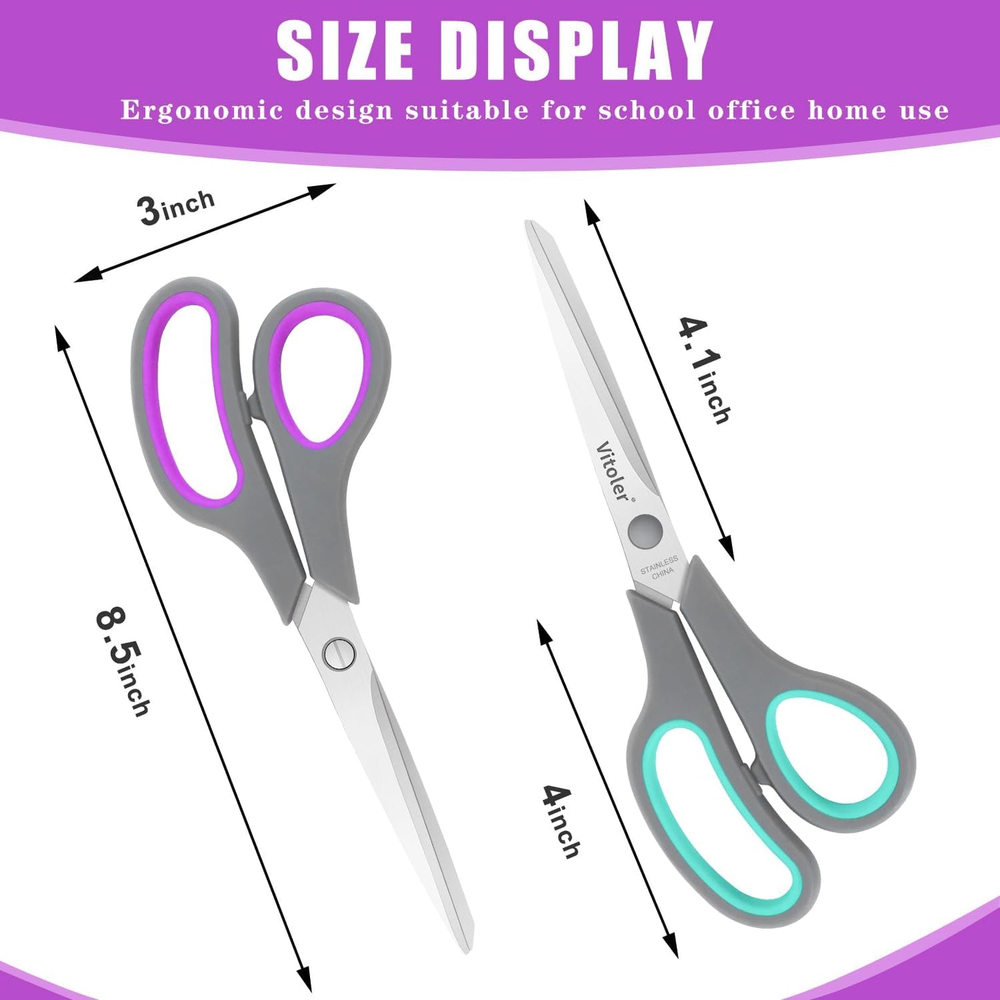 Vitoler Scissors All purpose, 8.5" Heavy Duty Scissors for School Office Supplies,Kitchen Shears for Food Fabric,Right/Left Handed School Scissor for Kids
