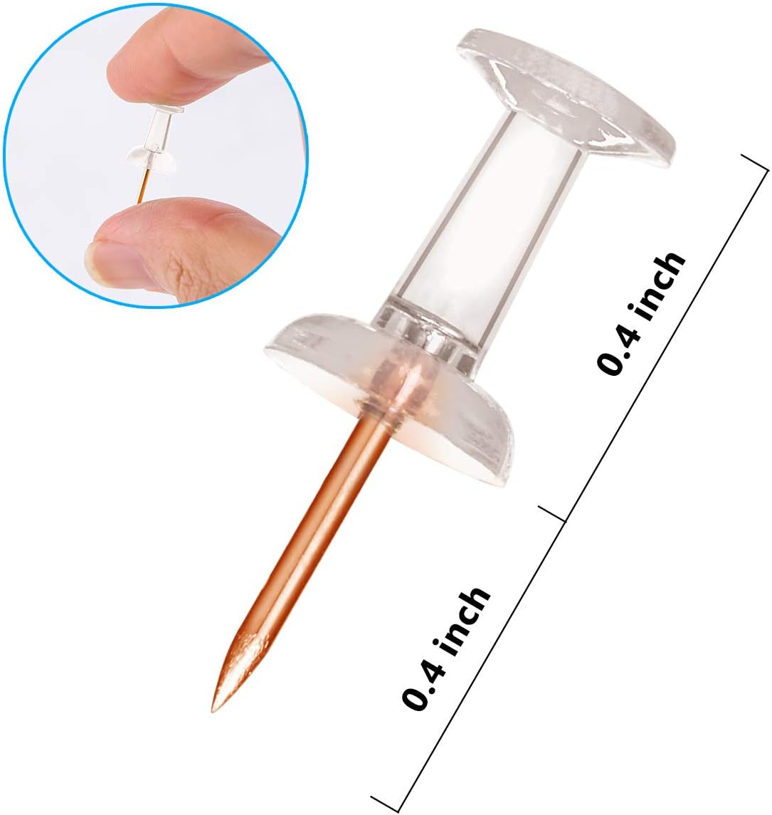 Yalis Push Pins 600 Count, Standard Rose Gold Pins Clear Thumb Tacks Steel Point and Clear Plastic Head (Rose Gold)