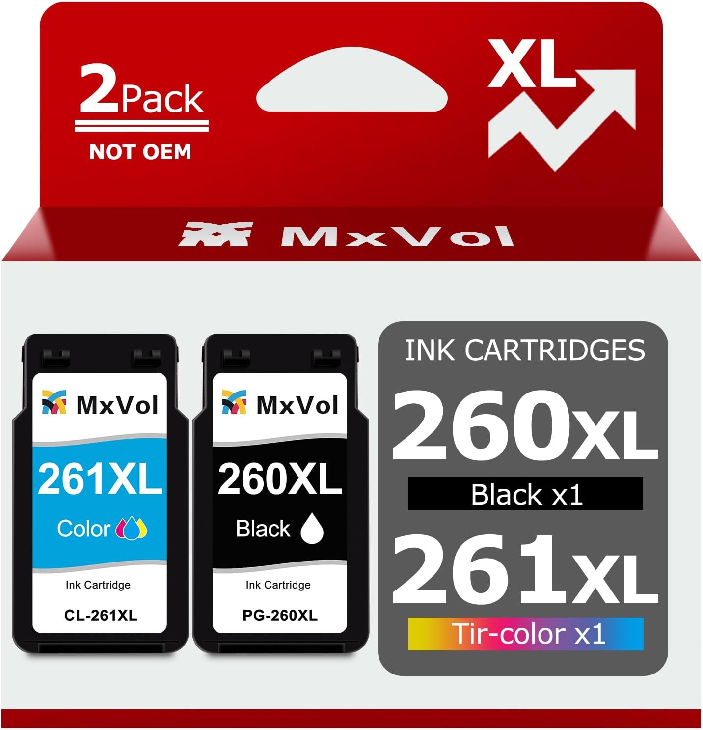 260XL 261XL Replacement for Canon Ink 260 and 261 Ink Cartridges PG-260 XL CL-261 XL for Canon Pixma TS6420a TS6420 TS6400 TR7020a TR7020 TR7000 TS5300 TS5320 Printer Ink Cartridge (1 Black,1 Color)