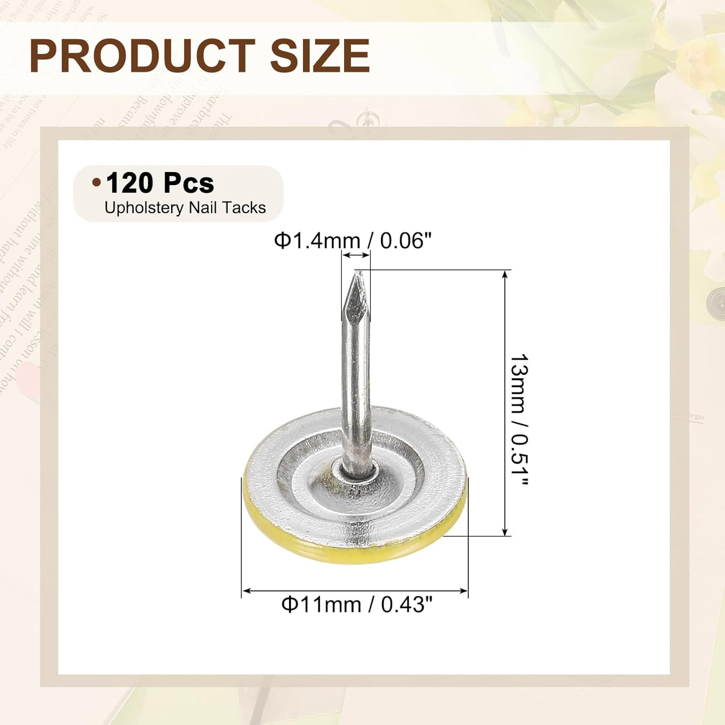 uxcell 120Pcs Push Pins, 11mmx13mm Round Flat Head Decorative Thumb Tacks Upholstery Tacks for Cork Board Office Wall Hangings, Yellow