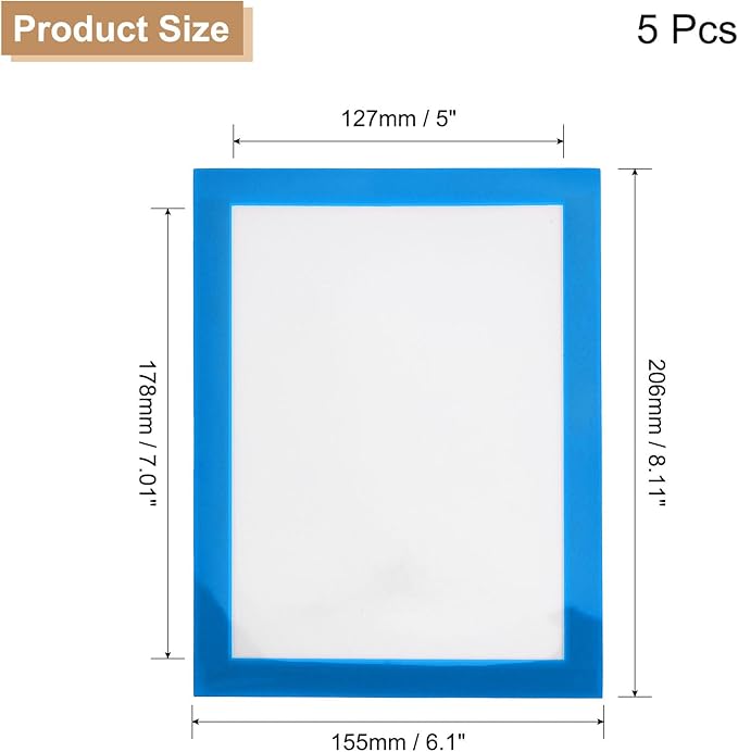 uxcell 5 Pcs Magnetic Sign Holder, 5" x 7" Self-Adhesive Magnetic Wall Signs Holder Magnetic Picture Frame Document Holder for Home Office Wall Window Displays, Sky Blue