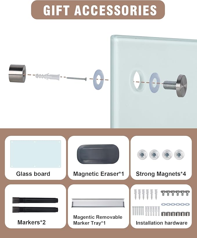 Magnetic Glass Whiteboard，72"x48" Wall Mounted Frameless Dry Erase Board for Office, Home & School White
