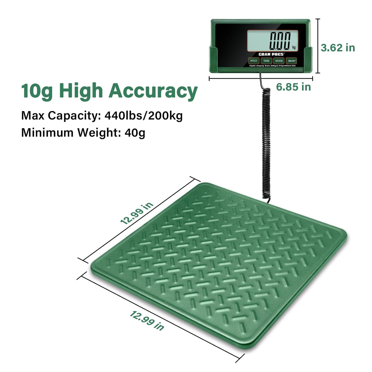 Shipping Scale,440lbs/10g High Accuracy Digital Postal Scale, Durable Alloy Steel Platform, Heavy Duty Scale for Packages, Postage and Luggage, with Hold&Tare function, batteries&USB Powered