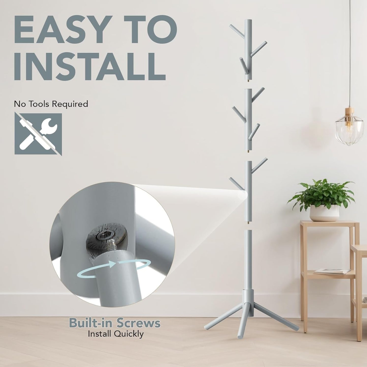 Wooden Tree Coat Rack Stand,Sturdy Freestanding Coat Rack with 8 Hooks,3 Adjustable Height for Child Adult,Wood Coat Stand Tree Fits Entryway Bedroom Office for Bags,Hats