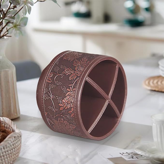 360° Rotating Pen Holder for Desk, Leather Pencil Pen Organizer Remote Control Holder Table Desktop Nightstand Organizer Caddy Storage, Office Desk Organizers And Accessories 5.5x5.5x4.0 Inch