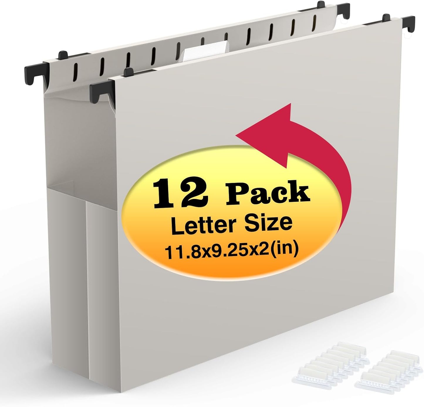 Extra Capacity Plastic Hanging File Folders,12 Pack Reinforced Expanding Hang Folder Letter Size,Accordian Pocket,Heavy Duty 2 Inch Expansion, Hard Hanging Folder Organizer for Office Home,Grey