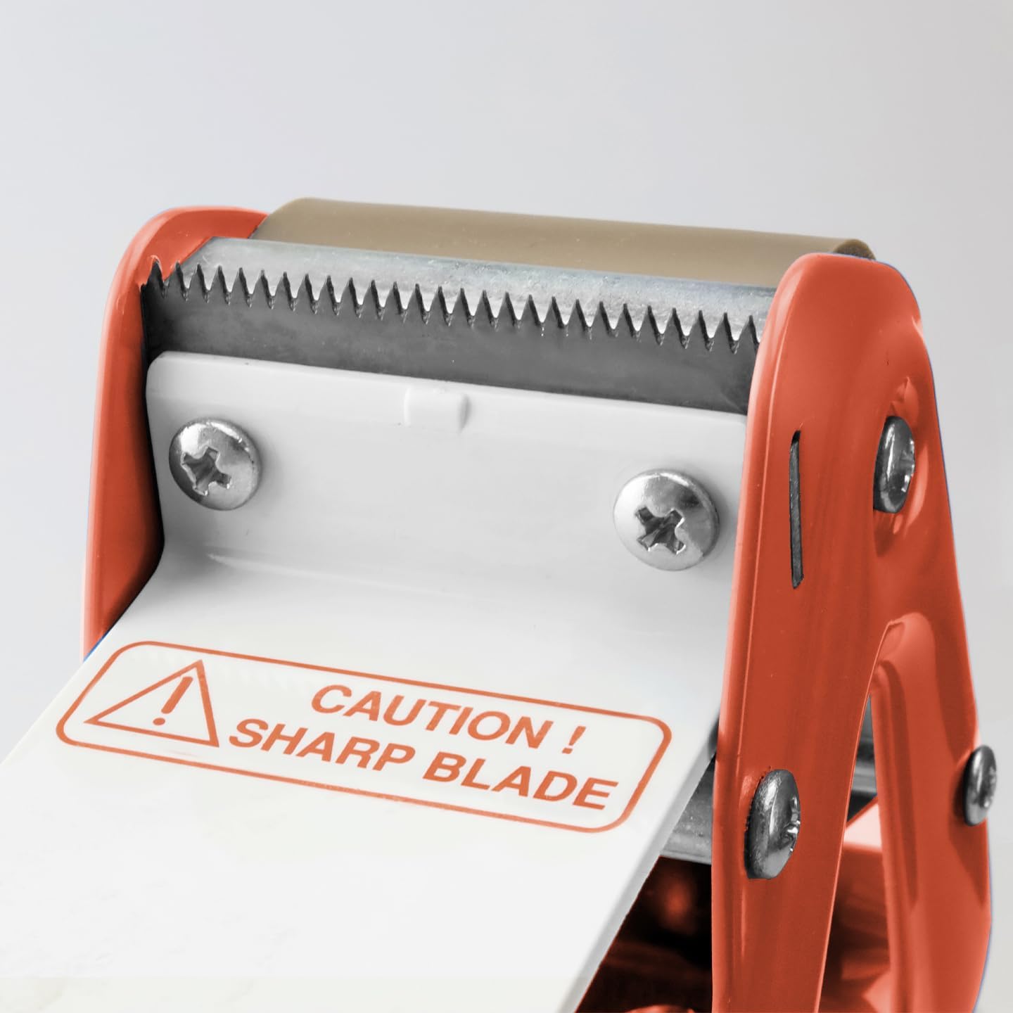 Heavy Duty Metal Frame Orange Packing Tape Dispenser 3 Inch Core with Special Ergonomic Handle, Tape Gun for Packing Boxes with Premium Tempered Steel Blade - for 2 inch Wide Roll