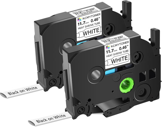 HSE-231 HS-231 Heat Shrink Tubes Label Tape 1/2" (11.7mm) x 4.92 ft Compatible for Ptouch Heat Shrink Label for PTD210 PTE500 PTE550W PTP750WVP, Black on White, 2 Pack