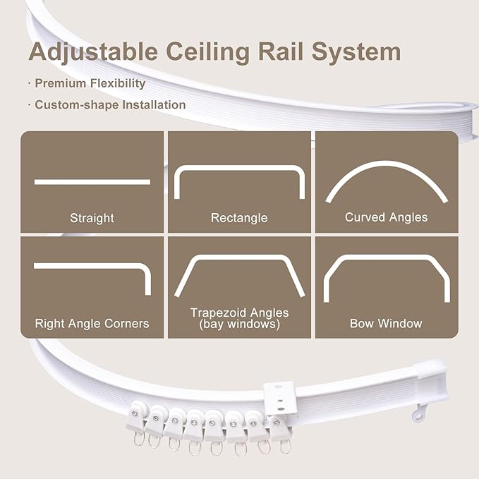 Room Divider Curtains & Flexible Bendable Tracks Set,Privacy Dividers Ceiling Track Curtain Window Blackout Curtains for Living Room Bedroom (W100 × H96 in 1 Panel Beige Drape & White Rail)