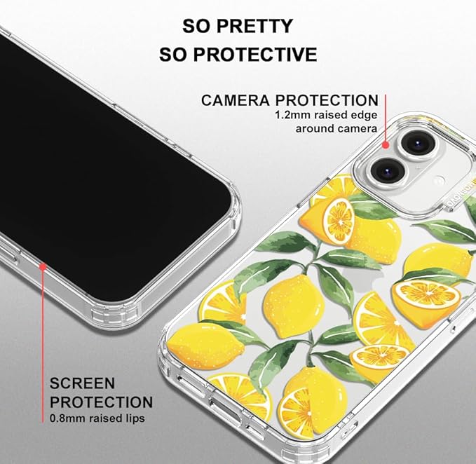 MOSNOVO Case for iPhone 16 Plus, [Buffertech 6.6ft Military-Grade Drop Protection] [Anti Peel Off Tech] Clear TPU Bumper Phone Case Cover Design - Lemon