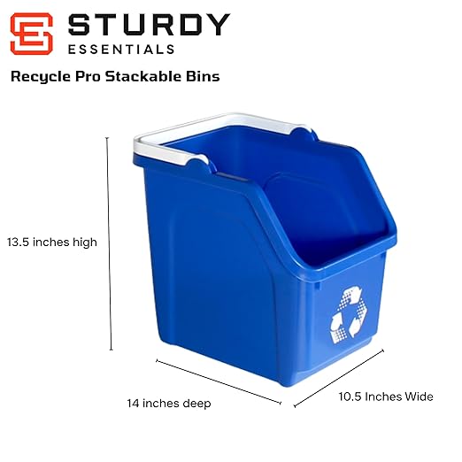 Multi Recycling System with Three Stackable 5 Gallon Bins to Build Your Recycling Center for Offices, Homes, Garages, Businesses - (9 Pack, Blue/Grey/Green)