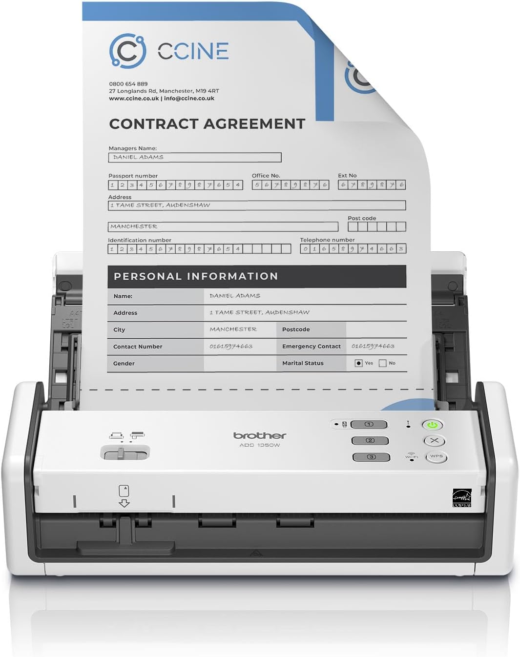 Brother ADS-1350W Wireless Compact Desktop Scanner | Scan Speeds of Up to 30ppm | Single Pass Double-Sided Scanning