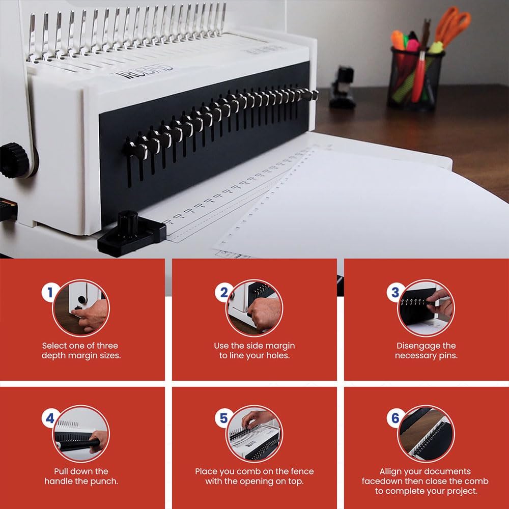 TruBind Manual Comb Binding Machine | Punch up to 20 Sheets | Bind up to 425 Sheets | 21 Fully Disengageable Dies | 19-Ring Comb | 2-Year Warranty
