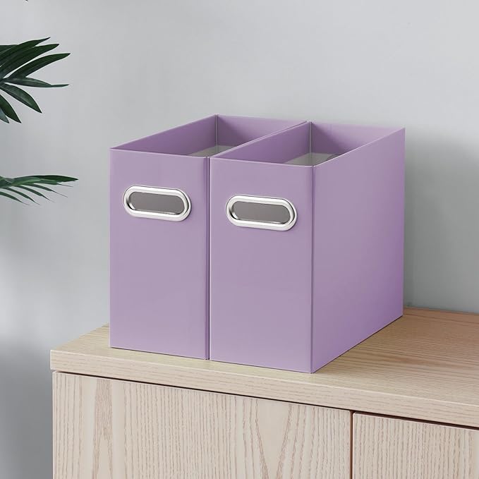 Oterri File Organizer, Small Storage Box, Cardboard File Folder Organizer, Collapsible File Box, Hanging File Organizer for Letter Size, Portable File Box, Only Box (Taro Purple,2 Packs)