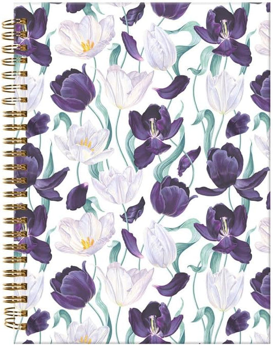 Spiral Journal Notebook,A5 Hardcover Lined Journals for Women Girl 6 x 8.3 in,120 Pages Thick Paper,Cute College Ruled Writing Notebook for Gifts Office Work School(Tulips Floral Leaf)