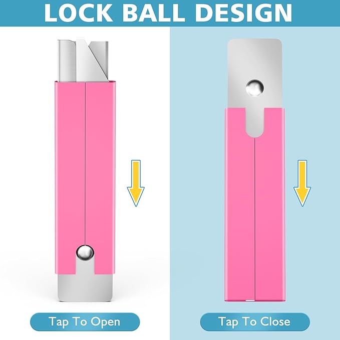 DIYSELF 48-Pack Box Cutters, Pink Utility Knife, Letter Openers with Single Edge Razor Blade, Box Cutter Retractable for Letters, Packages, and Paper, Box Opener, Lightweight Razor Knife (Pink)