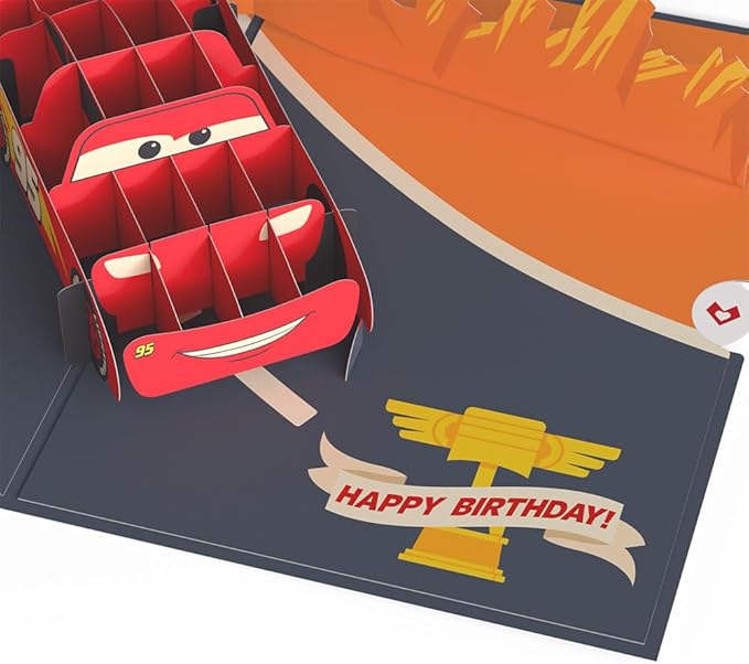 Lovepop Happy Birthday Pop-Up Card for Her and Him- 3D Disney Birthday Greeting Cards for Boys, Girls, Men, Women - Cars Kachow - 5" x 7" Lightning McQueen Card - Blank Note Card & Envelope Included