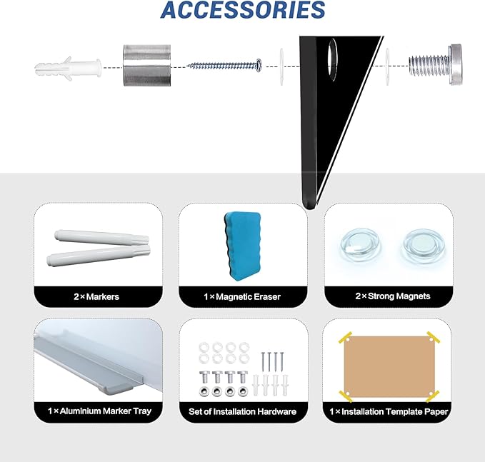 Glass Magnetic Black Board - 48 x36 Inches Frameless Dry Erase Blackboard for Wall, Wall Mounted Glass Board, Writing Board for Office, Meetings and Schools