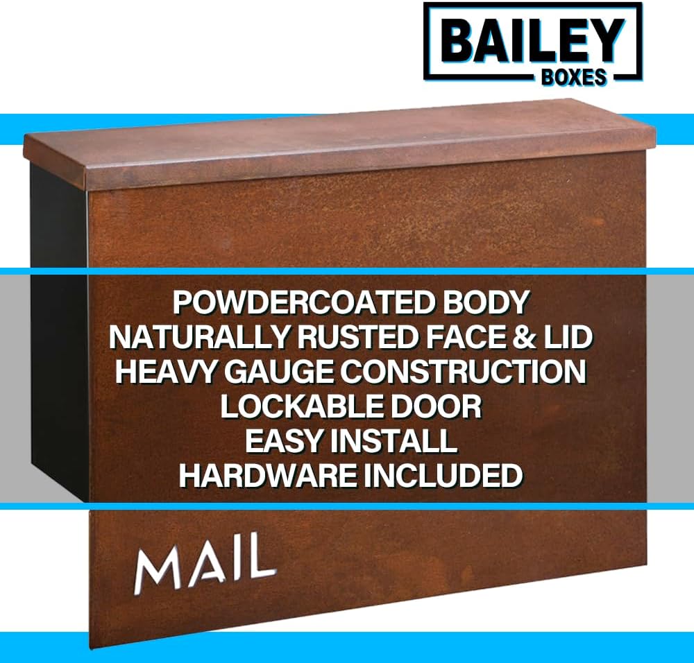 Wall Mounted Locking Mailbox - Rustic Modern Vintage Design from Bailey Boxes - The Rockdale - Elevate Your Exterior with a Top-Notch Custom Style Mailbox