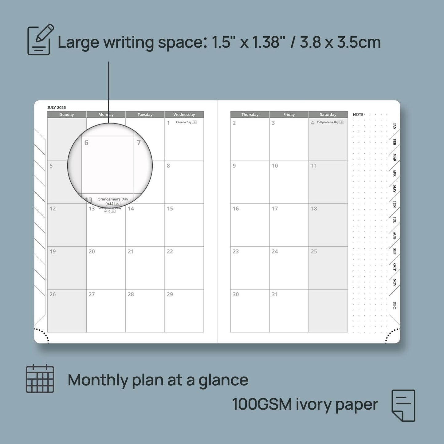 POPRUN 2026 Planner (Medium Size 8.5''x 6.5'' Hardcover) - Daily Weekly and Monthly Calendar Agenda 2026 Appointment Book with Hourly Time Slots, Monthly Tabs, 100 GSM - Haze Blue