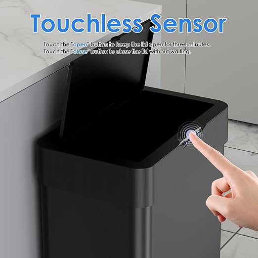 AthLike Sensor Trash Can, Touchless Motion Sensor Trash Bin, Smart Automatic Garbage Can with Soft-Close Lid, Bag Retainer Ring and Display Light,for Kitchen,Living Room Office (Black, 18.5 Gal)