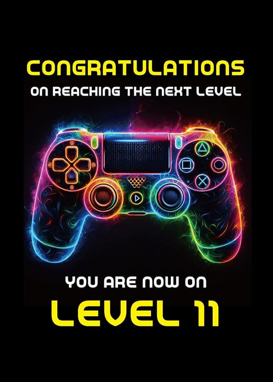 Gooji 5x7 Gamer Birthday Card for Boys and Girls - Level-Up Design for Ages 9, 10, 11, 12 - Perfect Gaming Party Greeting Card (11Y)