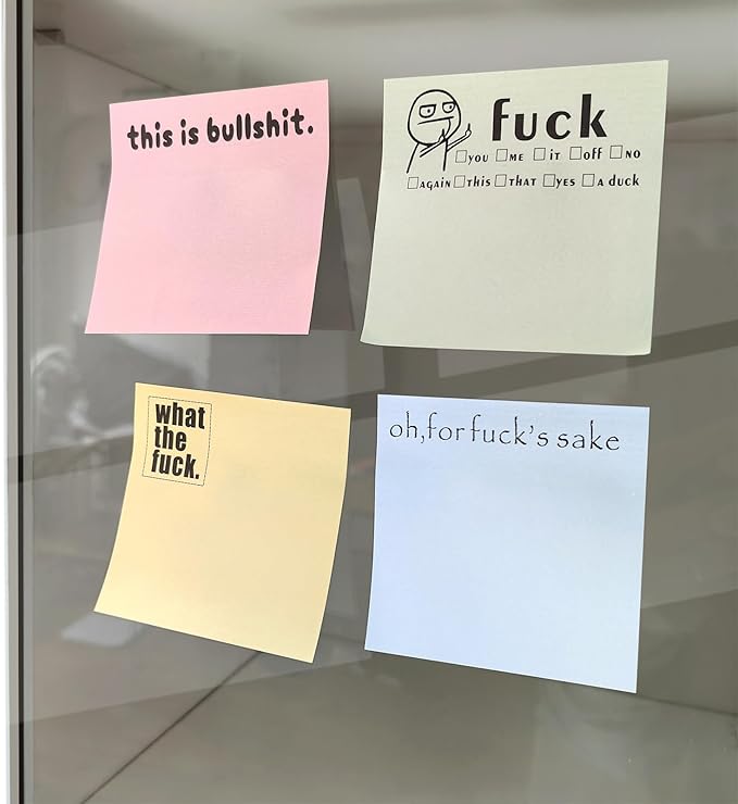 4PCs Funny Sticky Notes for Adults for Work,What The Fxck Sticky Notepads,Oh, for Fuck's Sake Novelty Notepads,4 Colors Funny Post It Notes,Funny Vulgarity Gifts for Friends,Coworkers