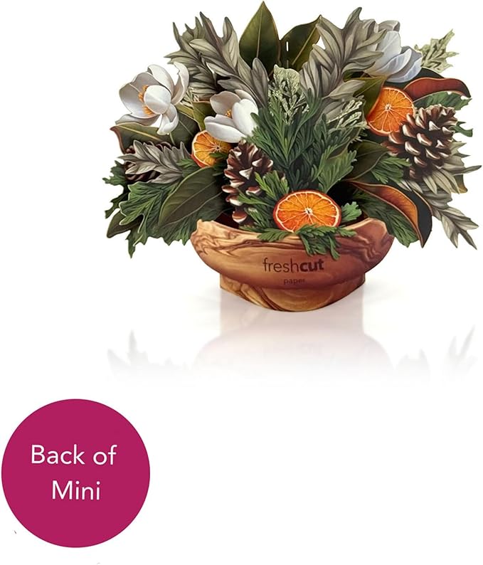 Freshcut Paper Pop Up Cards, Mini Winter Magnolia (Set of 2), 6 Inch Mini Sized Forever Flower Bouquet 3D Popup Greeting Card, Christmas Cards, Holiday Card, Blank Notecard & Envelope
