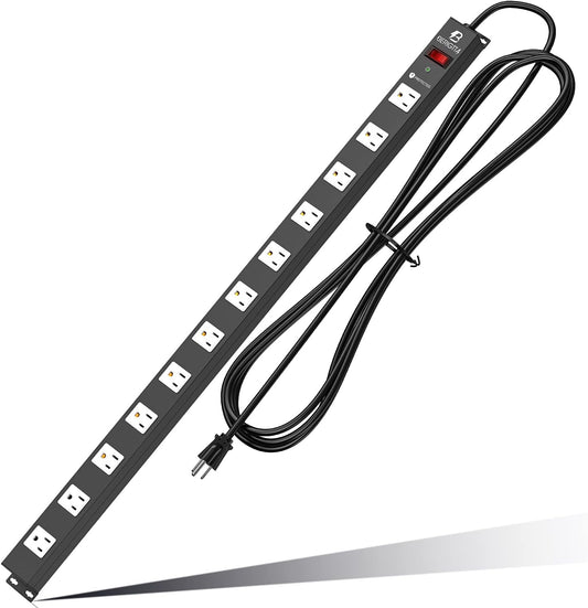 12 Outlet Surge Protector Metal Power Strip, 1800J Mountable Power Outlet, Heavy Duty Workshop Metal Power Strip for Commercial, Industrial, School and Home,15A 125V 1875W (6FT)