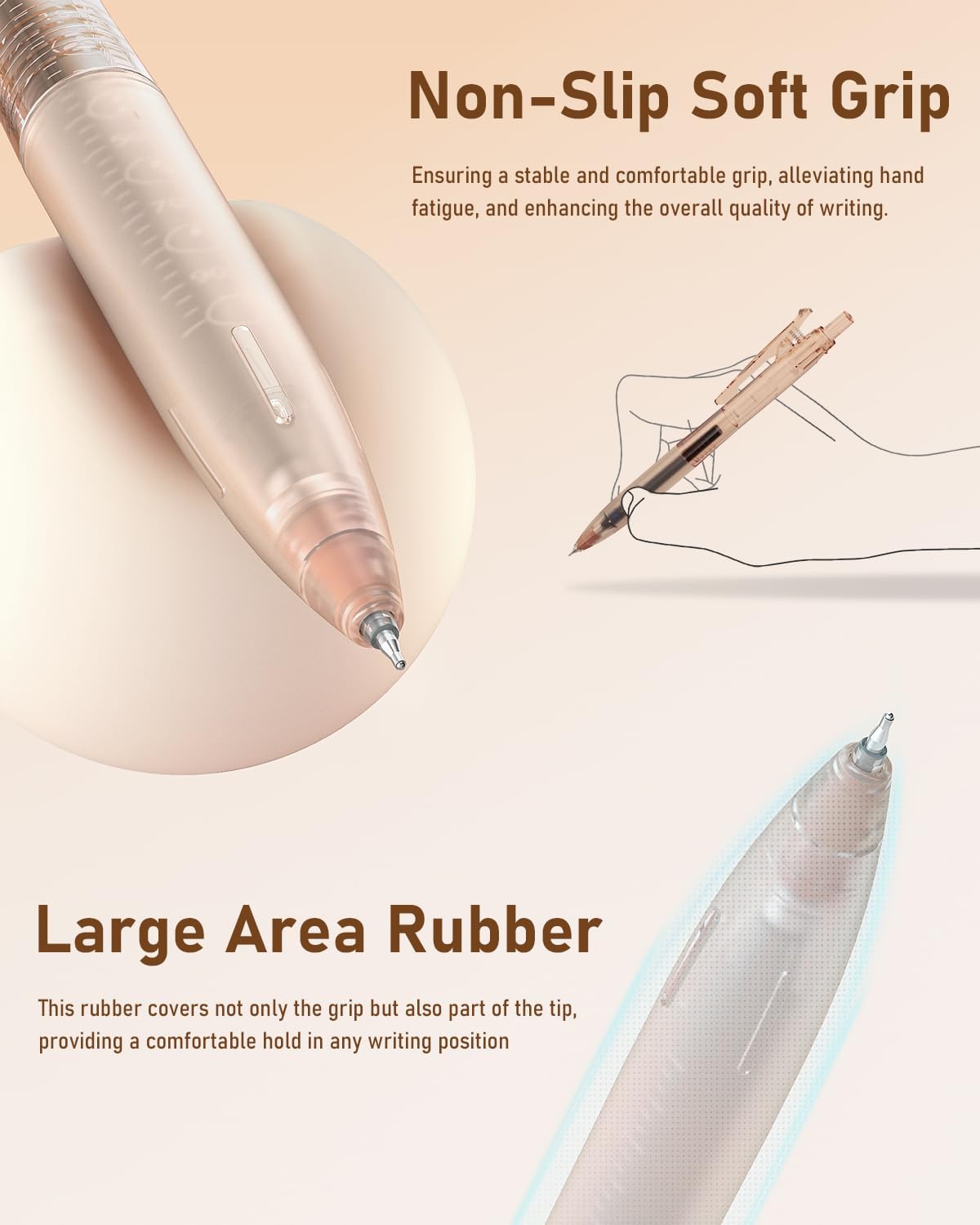 Four Candies 14Pack Pastel Gel Ink Pen Set,Cute Retractable 0.5mm Fine Point Pen,Note Taking Aesthetic Pens,12 Pack Black Ink Pens with 2Pack Highlighter, Smooth Writing Pens for School, Office(Brown)