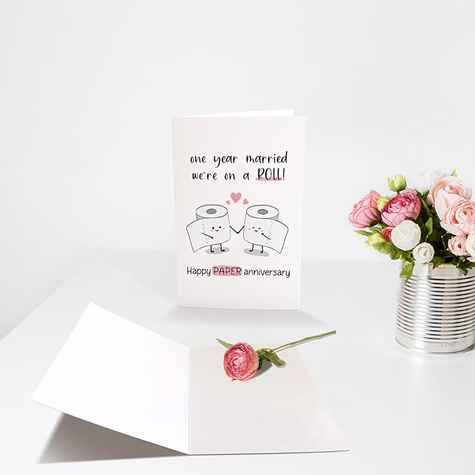 Funny 1st Anniversary Card for Him Her, Happy Paper Anniversary Card for Husband Wife, One Year Married Anniversary Card, Cute First Wedding Anniversary Card