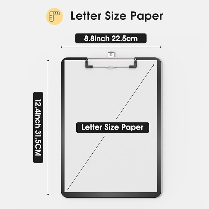 Plastic Clipboards, A4 Black Clip Board 8.5x11 for Classroom, Students, Kid, Woman, Size 9" x 12.5" with Low Profile Clip, Office & School Supply