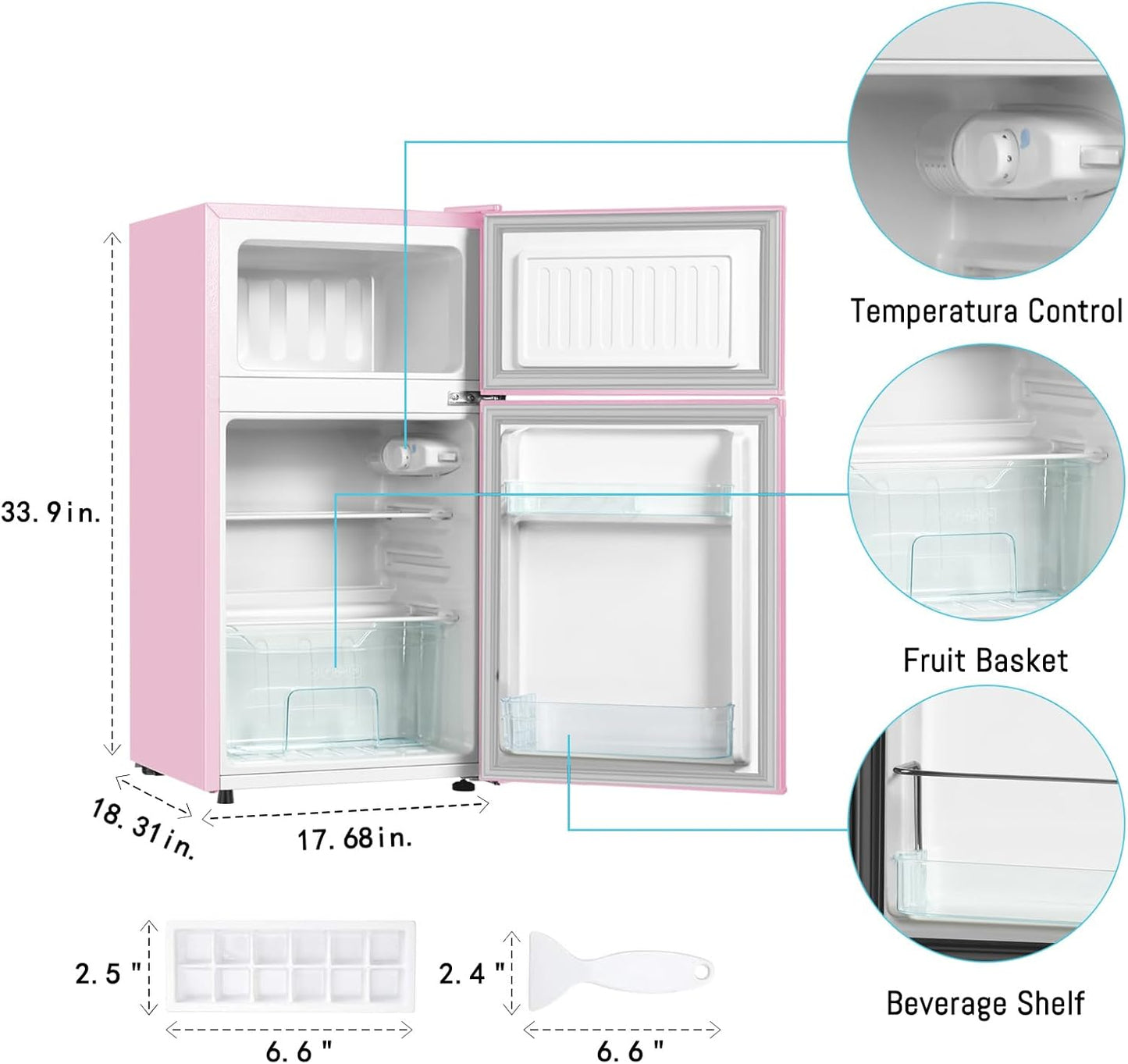 Mini Fridge With Freezer,3.2 Cu.Ft Compact Refrigerator,Mini Refrigerator With 2 Doors For Bedroom,Office,Kitchen,Apartment,Dorm(pink)