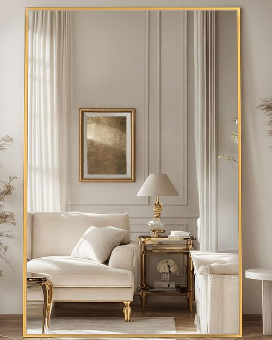 Antok Full Length Mirror, 76"x44" Floor Mirror, Floor Standing Freestanding Full Body Mirror with Stand for Bedroom, Hanging Mounted for Living Room Cloakroom, Gold