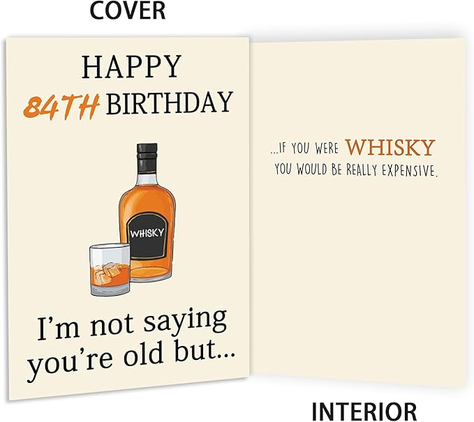 Funny Whiskey 84th Birthday Card, 84th Birthday Gifts for Men Women, Unique 84th Birthday Decorations for Husband Wife, Best 84 Year Old Birthday Card Gifts for Grandpa Grandma